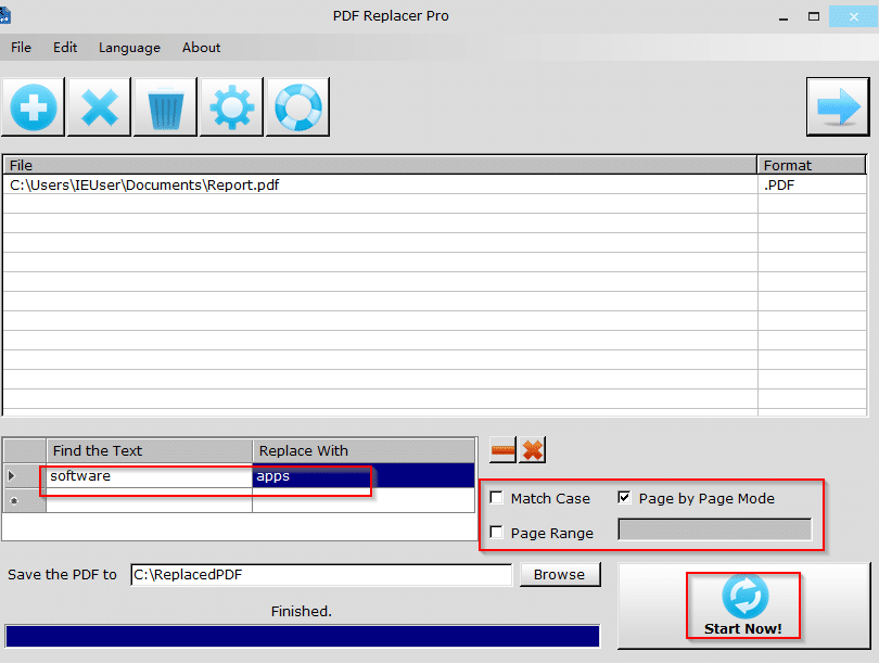 choosing words to be replaced in PDF documents using PDF Replacer Pro