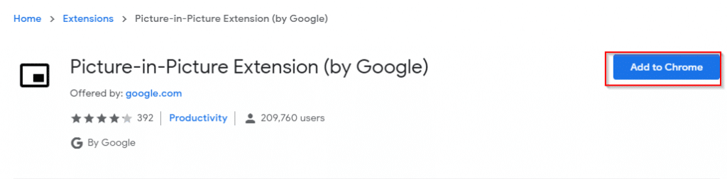 Picture-in-Picture Extension in Chrome Web Store