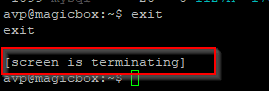 using the exit command to close the current screen