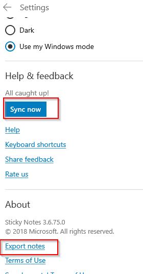 manually sync Sticky Notes with Outlook.com 