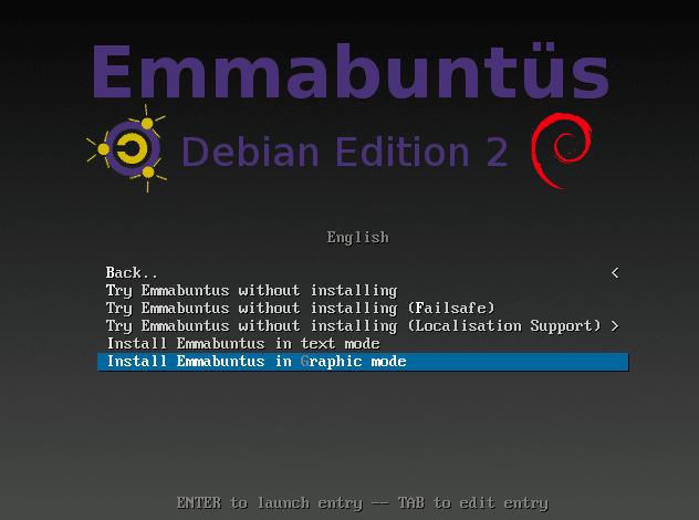 EmmabuntÃƒÂ¼s ISO boot up screen