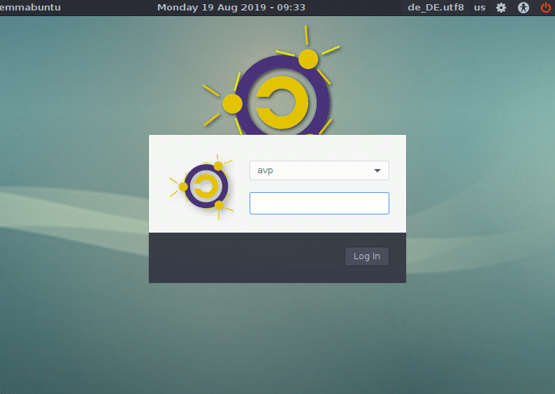 EmmabuntÃƒÂ¼s login screen