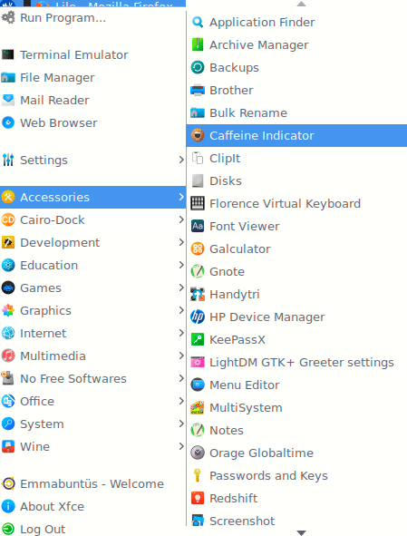 Xfce menu in EmmabuntÃƒÂ¼s 