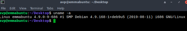 EmmabuntÃƒÂ¼s version details using uname command