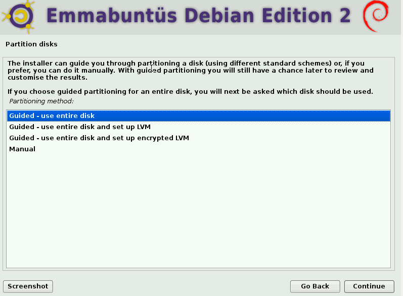 choosing a partitioning scheme during EmmabuntÃƒÂ¼s installation