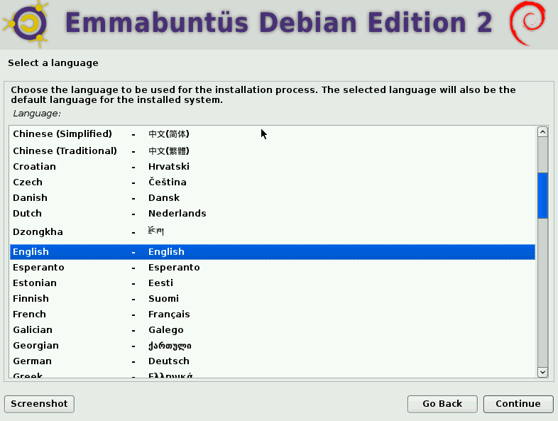 choosing system language during EmmabuntÃƒÂ¼s installation