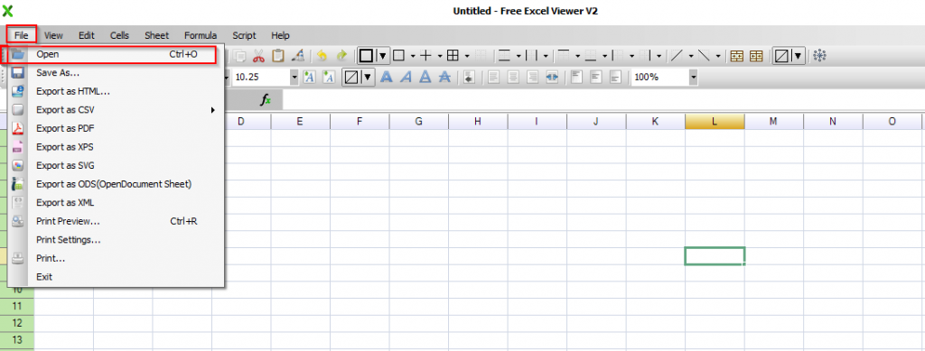 opening Excel files in Free Excel Viewer 