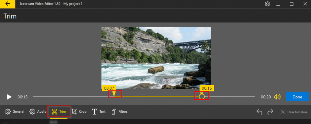 trimming source video in Icecream Video Editor