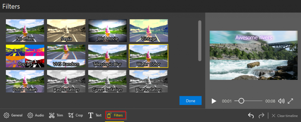 adding filters to videos in Icecream Video Editor