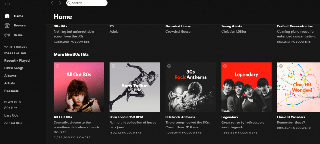 Spotify interface for Windows 10