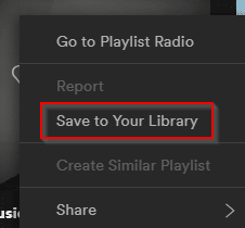 saving music tracks and albums to library in Spotify desktop app