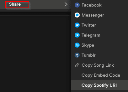 sharing music tracks and albums on social media in Spotify desktop app