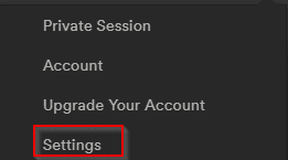 choosing Settings option in Spotify desktop app