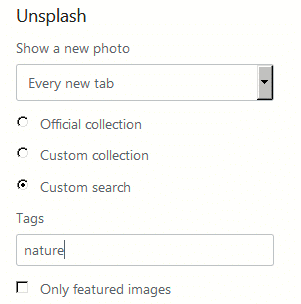 choosing photo background from Unsplash by custom search in Tabliss