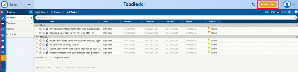 Toodledo interface