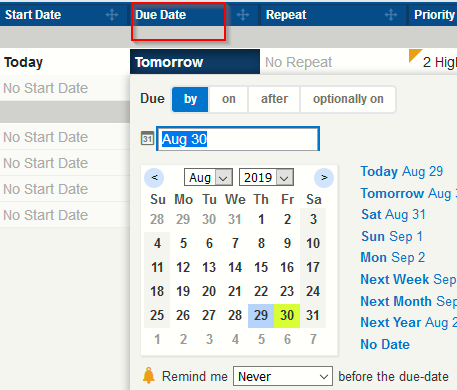 set an end date for tasks in Toodledo