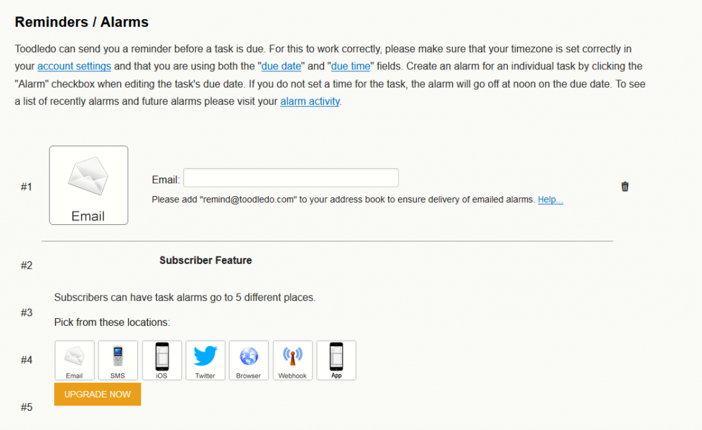 setting email reminders for tasks in Toodledo