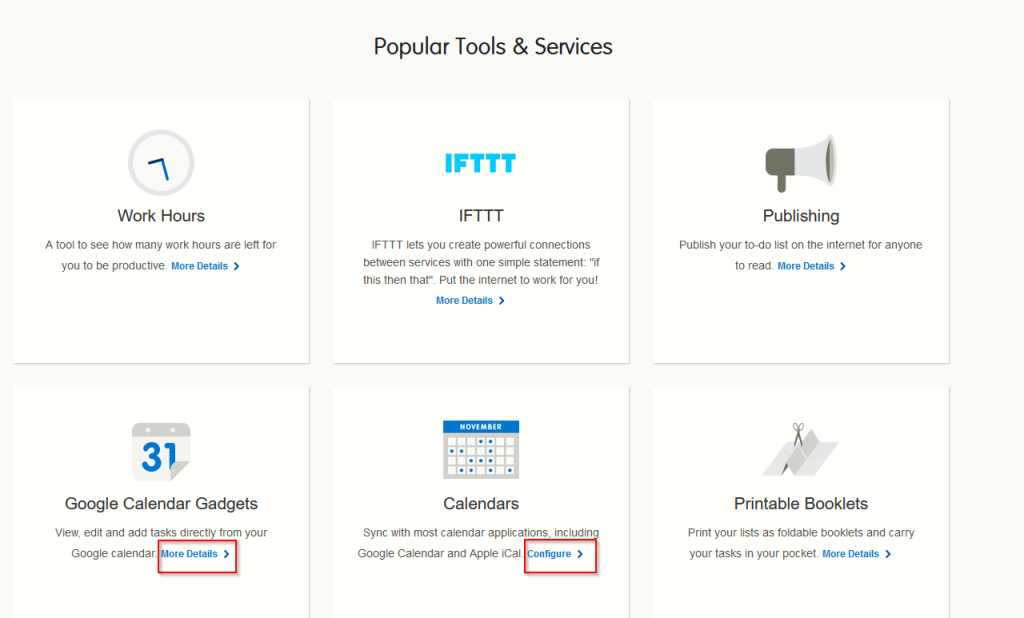 accessing Google Calendar gadgets for Toodledo and calendar configuration