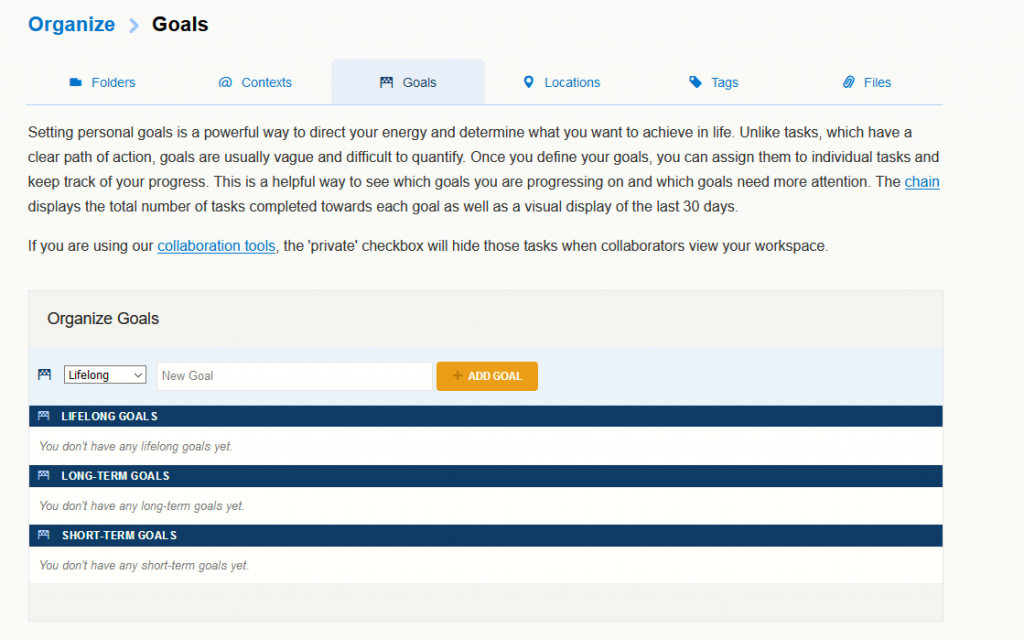 adding goals in Toodledo