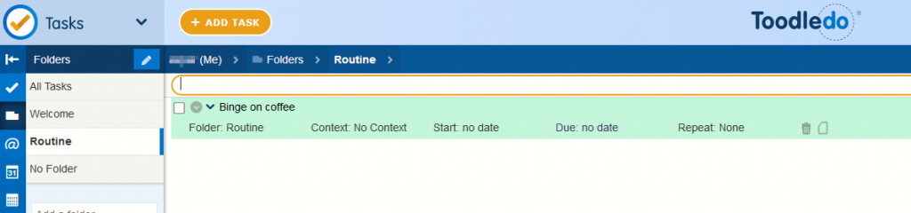 adding a task to custom folder in Toodledo