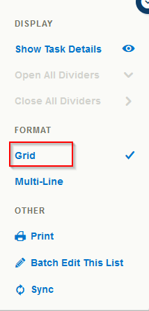 switch between Grid and Multi-line view in Toodledo