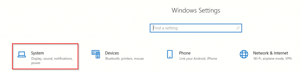 accessing Windows 10 System Settings