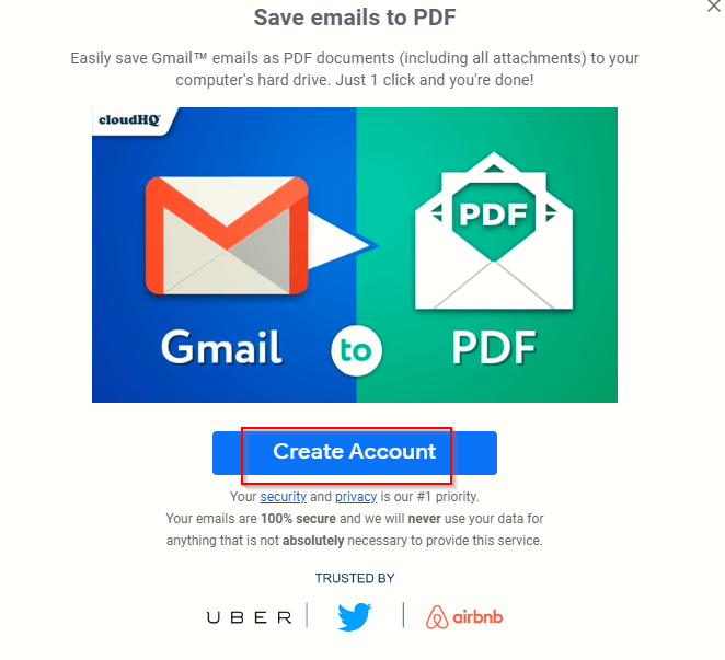 create a new account or use Gmail to sign-in to cloudHQ