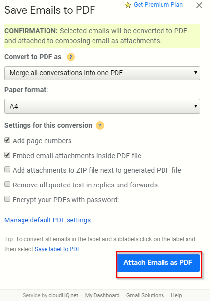 attaching Gmail messages as PDF after converting them