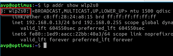 querying for a specific network interface details using the ip command