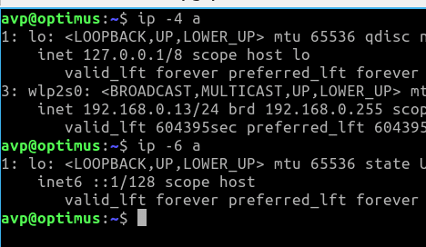 finding IPv4 and IPv6 details of the system using the ip command