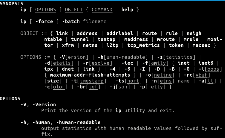 using the man ip command