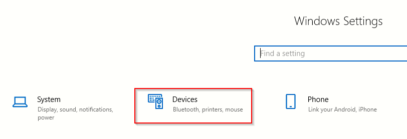 accessing Windows 10 device settings