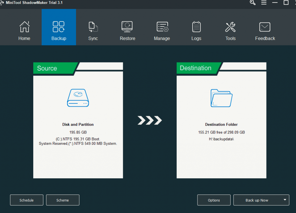 choosing disk and partitions to be backed up using MiniTool ShadowMaker Pro