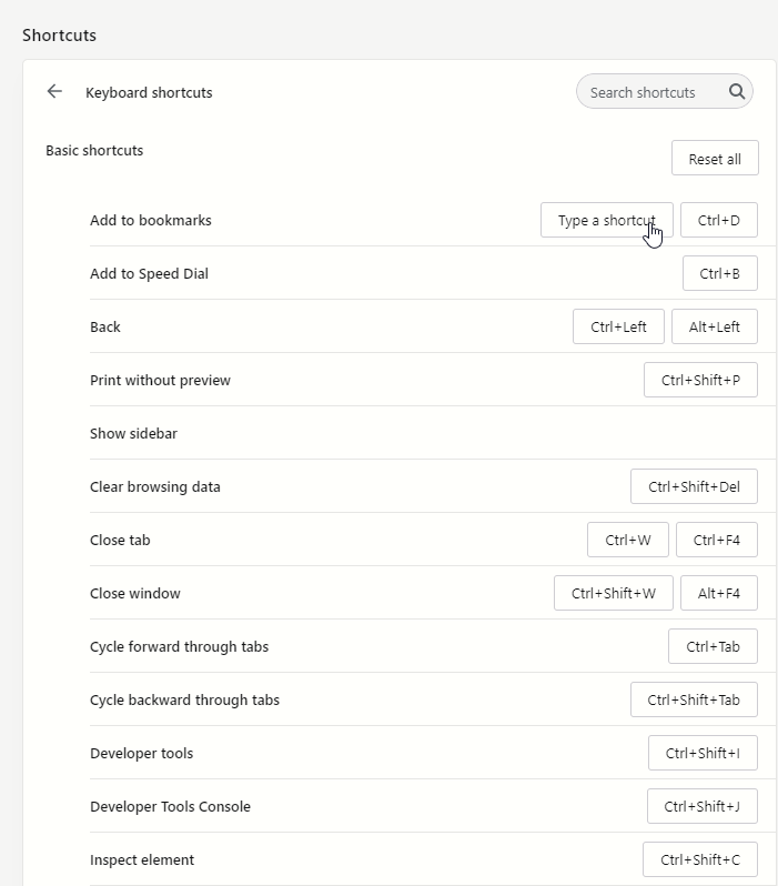 adding a new shortcut key in Opera