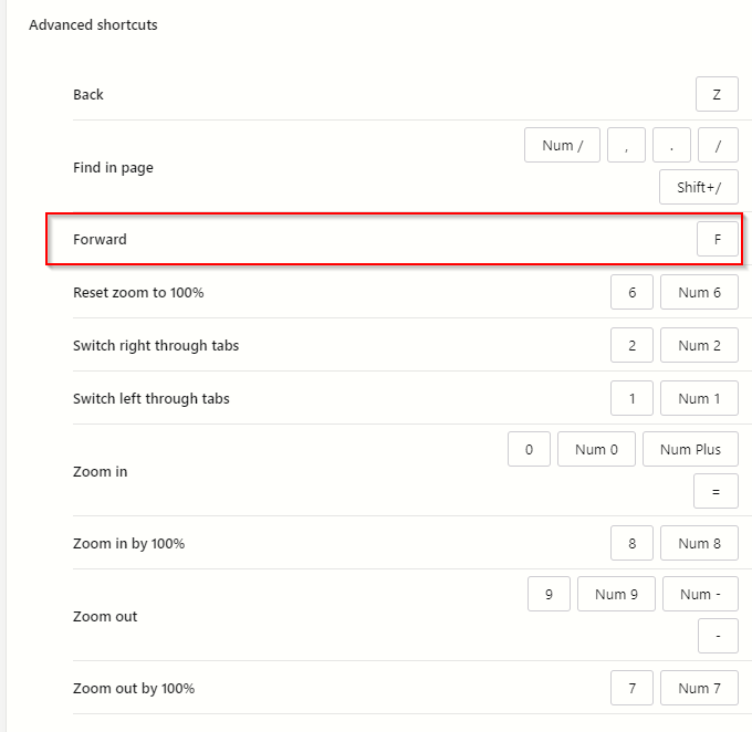 customizing advanced keyboard shortcuts in Opera