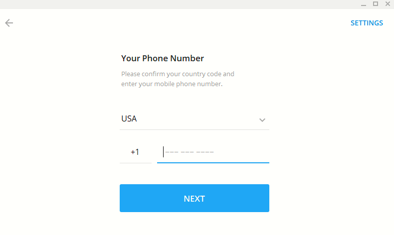 sign in to Telegram Desktop app with phone number