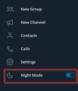 enabling night mode for Telegram Desktop