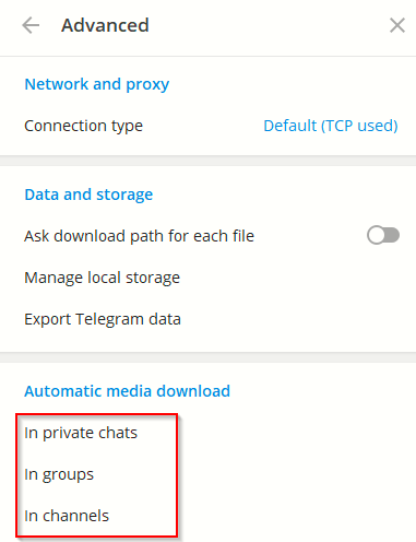 change storage and media download settings in Telegram Desktop