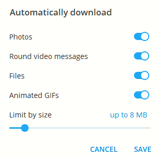 turn on or off auto downloads based on file types and size