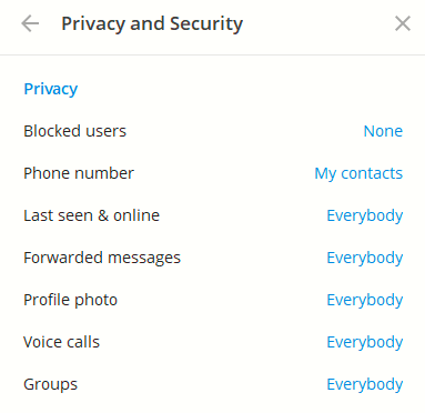 other privacy and security settings in Telegram Desktop 