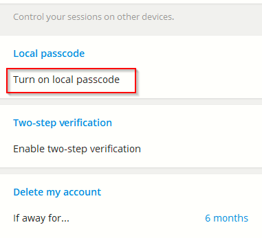 enabling local passcode for Telegram Desktop