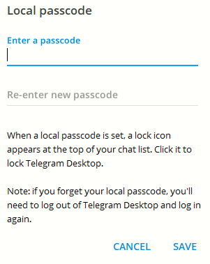 setup a passcode for Telegram Desktop