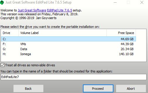 EditPad Lite portable installation