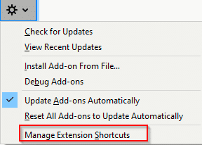 accessing add-ons shortcuts settings in Firefox