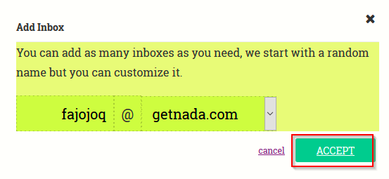 generating a temporary email address using Nada