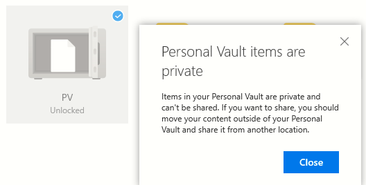 files in Personal Vault can't be shared