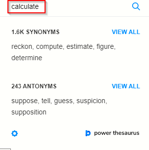 using the Power Thesaurus pop-up window to find antonyms and synonyms