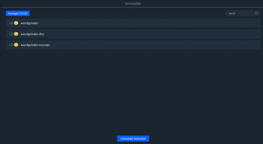 searching and uninstalling packages through Stacer 