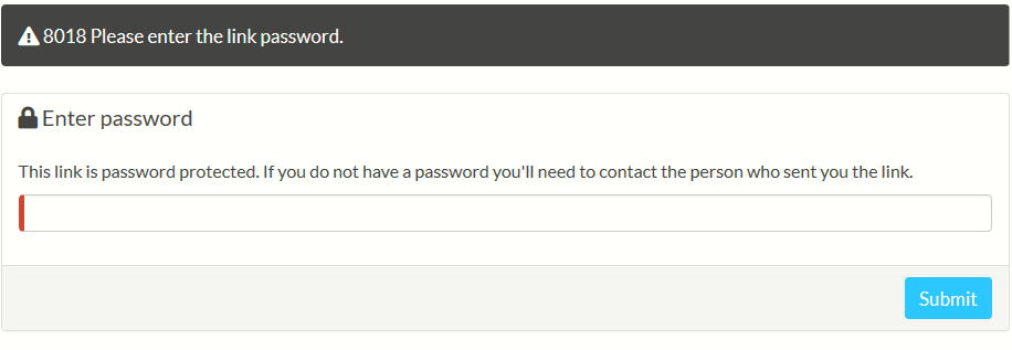 password prompt for the recipient to unlock the shared file link from Sync