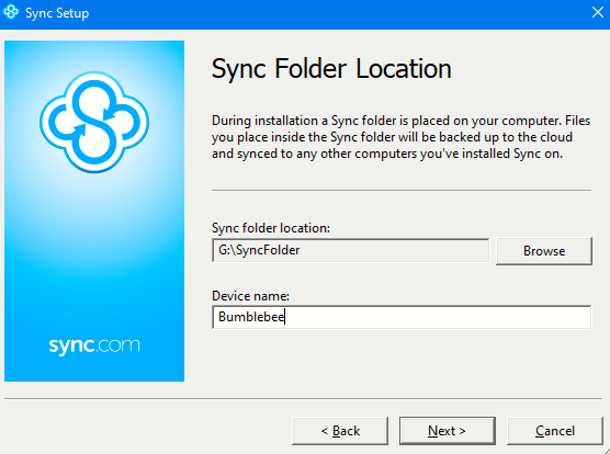 setup a sync folder and add a device name for Sync desktop client